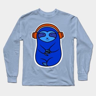 Happy Blue Sloth Listening to Music Long Sleeve T-Shirt